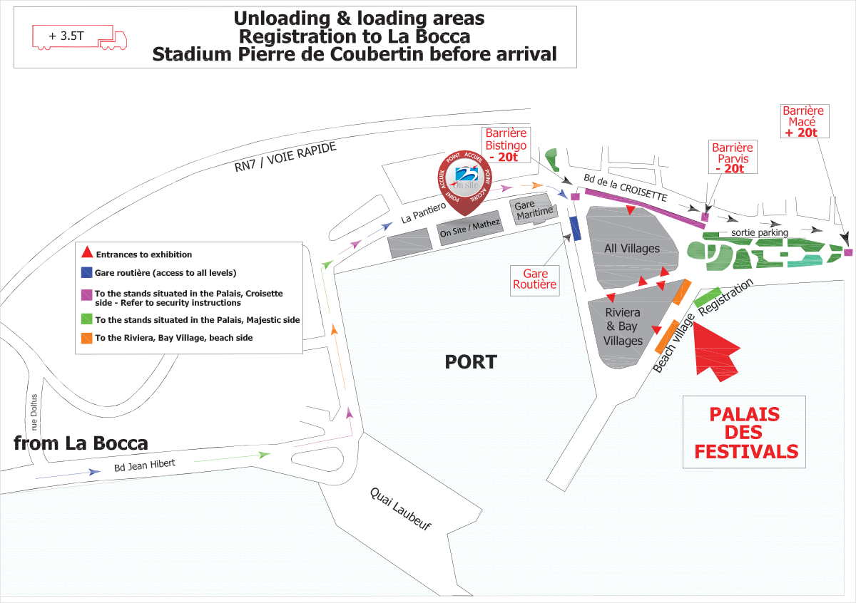 Loading and unloading areas around the Palais des Festivals